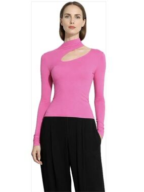 LAPOINTE Matte Viscose Asymmetric Long-sleeve Pullover Top Small Pink